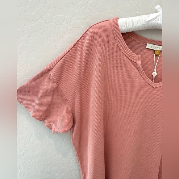 DOWNEAST Pink Waffle Knit Notch Neck Tee Cotton Blend Short Sleeve Top NWT | XL - Picture 3 of 8